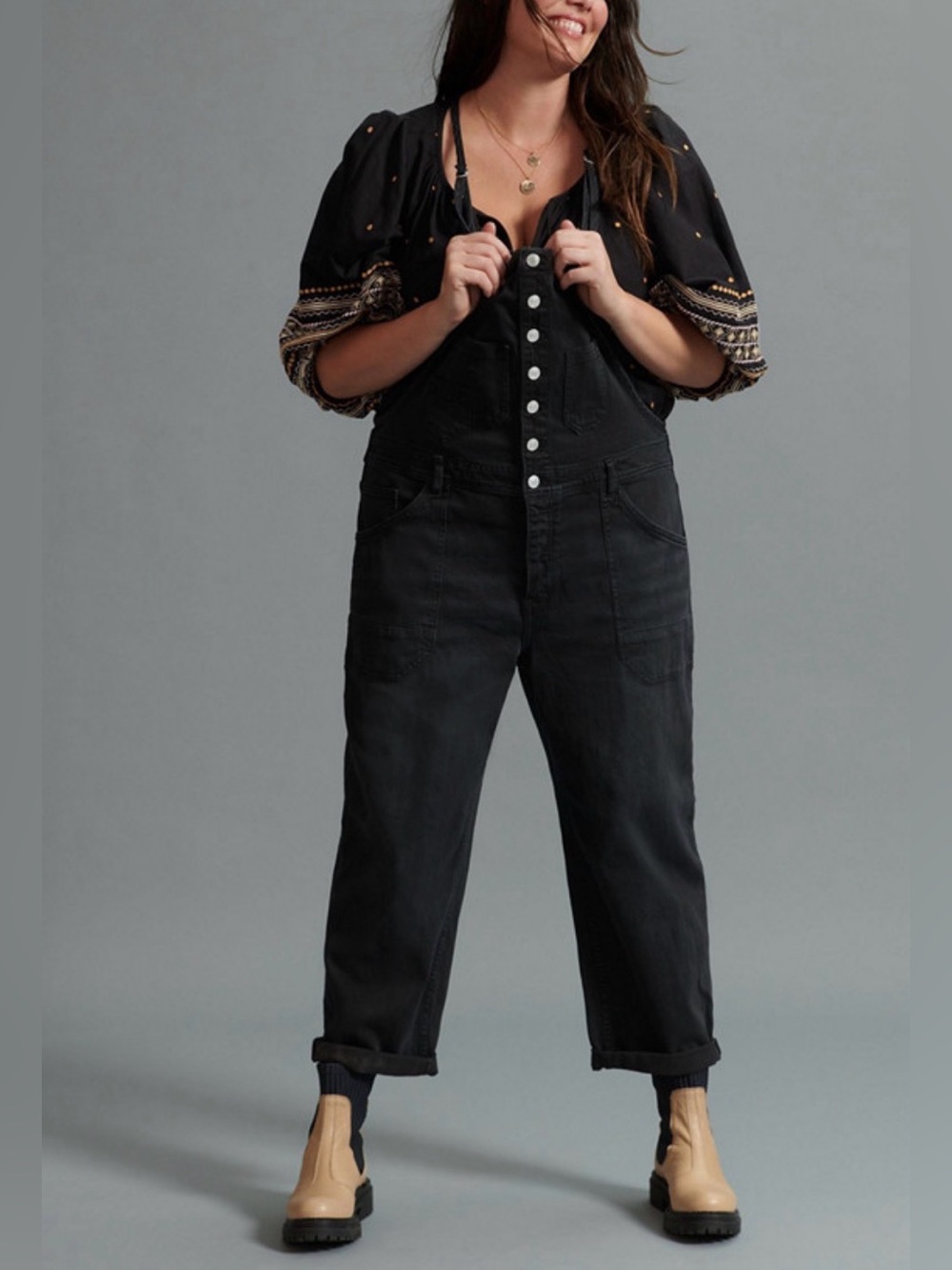 Pilcro by Anthropologie The Painters Denim Overalls in Black Size 16W